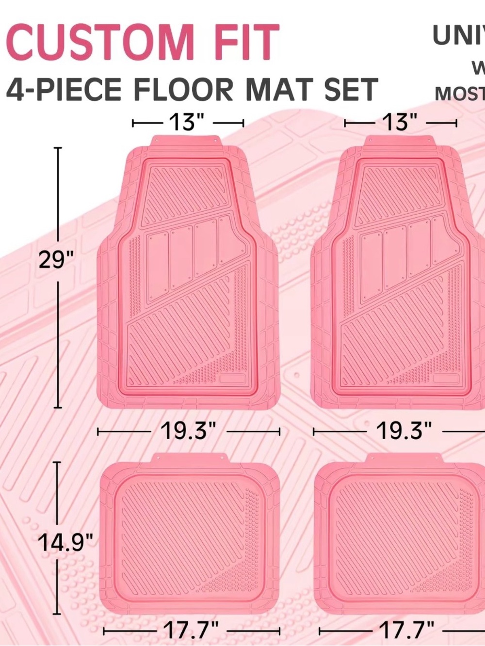 Car Pass Custom Fit 4-Piece Pink Floor Mat Set.